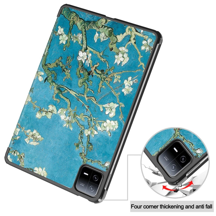 For Xiaomi Pad 6 / 6 Pro Custer Painted 3-Fold Stand Leather Smart Tablet Case(Apricot Blossom)