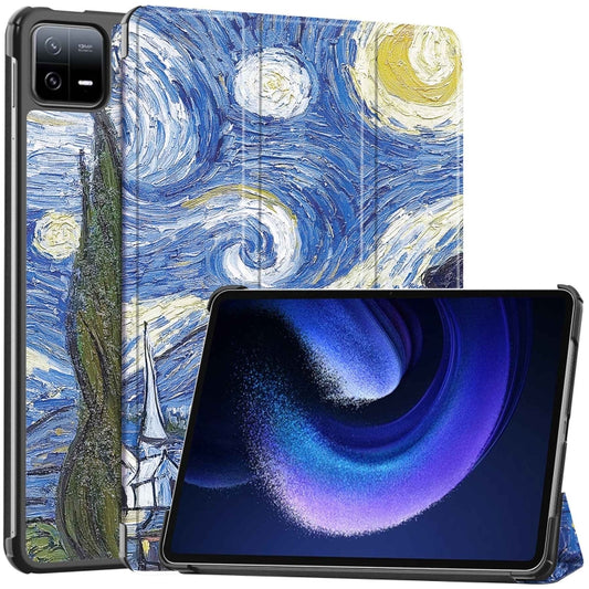 For Xiaomi Pad 6 / 6 Pro Custer Painted 3-Fold Stand Leather Smart Tablet Case(Starry Sky) - free shipping - PMC Jewellery - Order now!