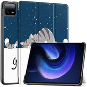 For Xiaomi Pad 6 / 6 Pro Custer Painted 3-Fold Stand Leather Smart Tablet Case(Lazy Cat)