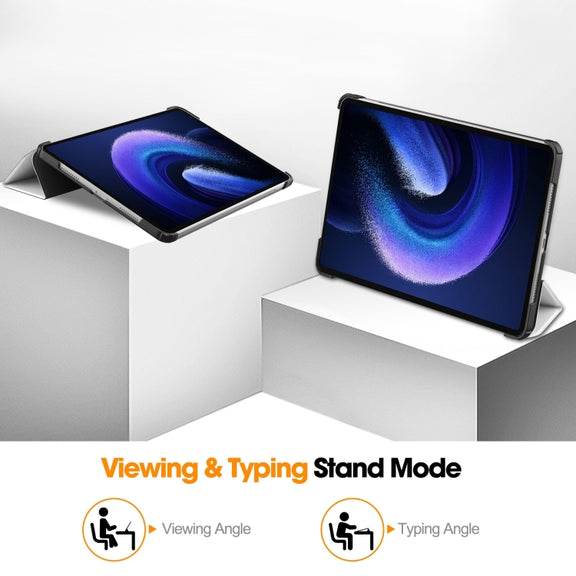 For Xiaomi Pad 6 / 6 Pro Custer Painted 3-Fold Stand Leather Smart Tablet Case(Lazy Cat)