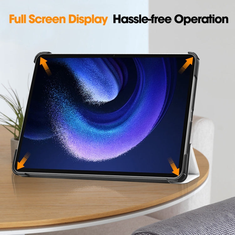 For Xiaomi Pad 6 / 6 Pro Custer Painted 3-Fold Stand Leather Smart Tablet Case(Lazy Cat)