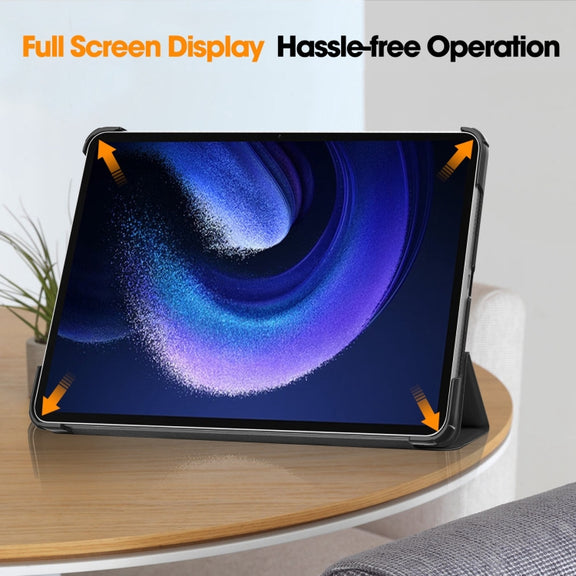 For Xiaomi Pad 6 / 6 Pro Custer Texture 3-Fold Holder Leather Smart Tablet Case(Black)