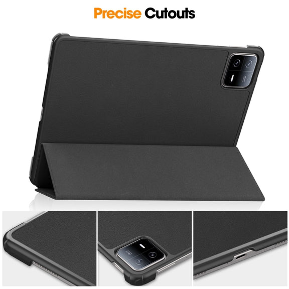 For Xiaomi Pad 6 / 6 Pro Custer Texture 3-Fold Holder Leather Smart Tablet Case(Black)