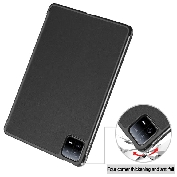 For Xiaomi Pad 6 / 6 Pro Custer Texture 3-Fold Holder Leather Smart Tablet Case(Black)