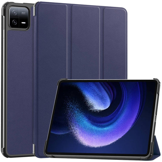 For Xiaomi Pad 6 / 6 Pro Custer Solid Color 3-Fold Stand Leather Smart Tablet Case(Dark Blue) - free shipping - PMC Jewellery - Order now!