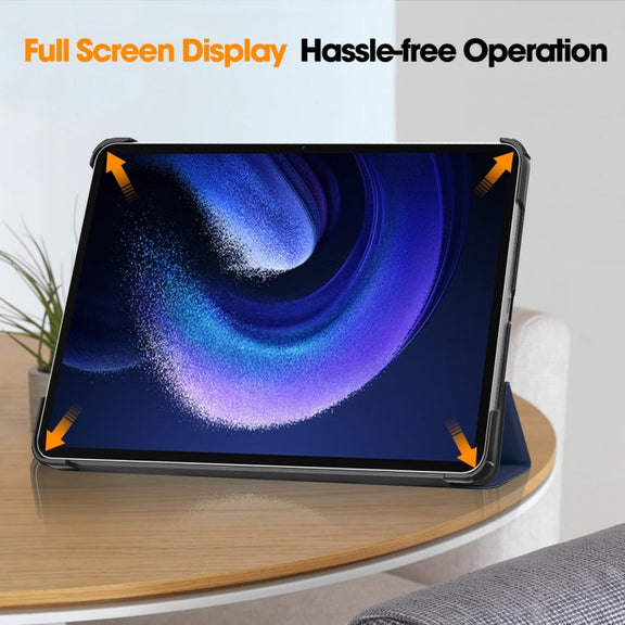 For Xiaomi Pad 6 / 6 Pro Custer Solid Color 3-Fold Stand Leather Smart Tablet Case(Dark Blue)