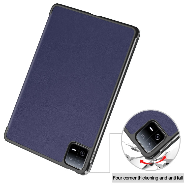 For Xiaomi Pad 6 / 6 Pro Custer Solid Color 3-Fold Stand Leather Smart Tablet Case(Dark Blue)