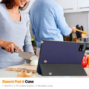 For Xiaomi Pad 6 / 6 Pro Custer Solid Color 3-Fold Stand Leather Smart Tablet Case(Dark Blue)