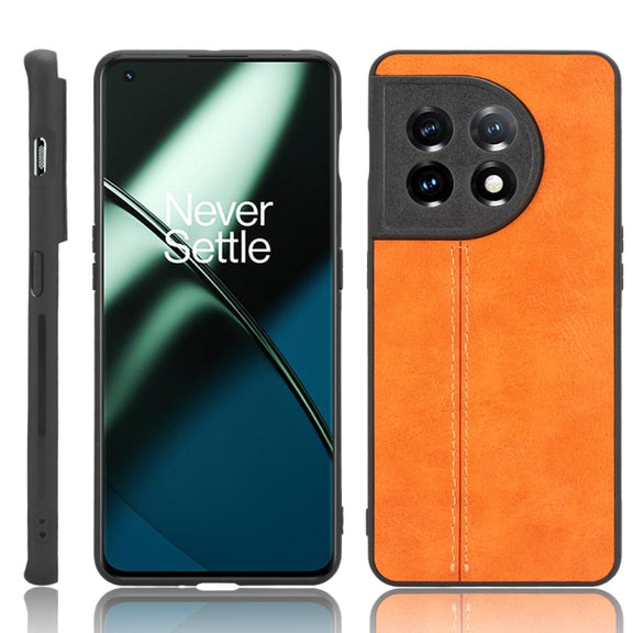 For OnePlus 11 5G Sewing Cow Pattern Skin PC + PU + TPU Phone Case(Orange)