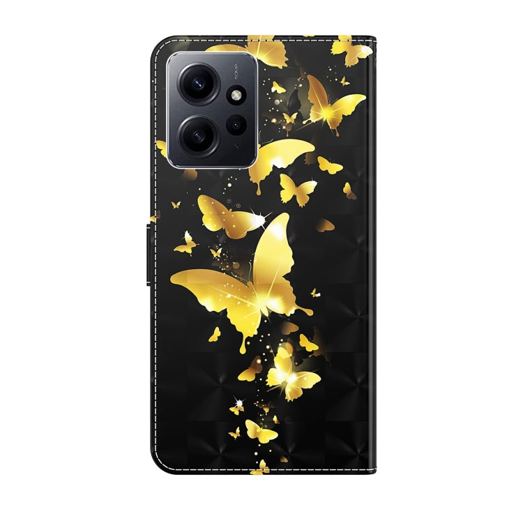 For Xiaomi Redmi Note 12 4G Global 3D Painting Pattern Flip Leather Phone Case(Gold Butterfly)