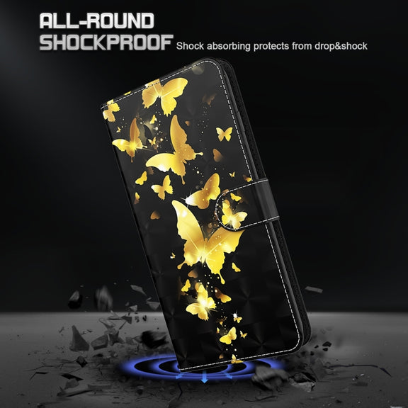 For Xiaomi Redmi Note 12 4G Global 3D Painting Pattern Flip Leather Phone Case(Gold Butterfly)