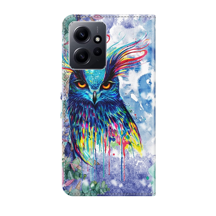 For Xiaomi Redmi Note 12 4G Global 3D Painting Pattern Flip Leather Phone Case(Watercolor Owl) - free shipping - PMC TechLife - Order now!