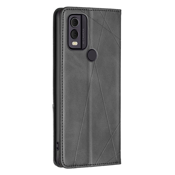For Nokia C22 Rhombus Texture Magnetic Leather Phone Case(Black)