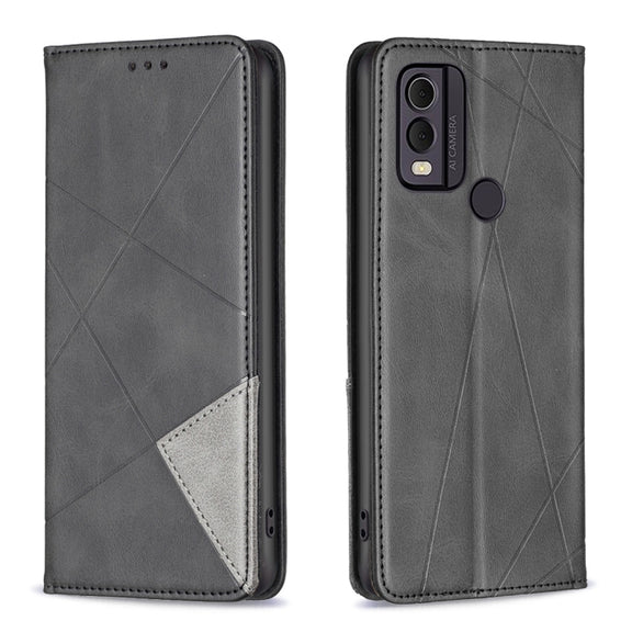 For Nokia C22 Rhombus Texture Magnetic Leather Phone Case(Black)