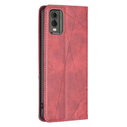 For Nokia C32 Rhombus Texture Magnetic Leather Phone Case(Red)