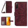 For Sony Xperia 10 V HT04 Skin Feel Sun Flower Embossed Flip Leather Phone Case with Lanyard(Wine Red) - Sony Cases by PMC TechLife | Online Shopping South Africa | PMC TechLife