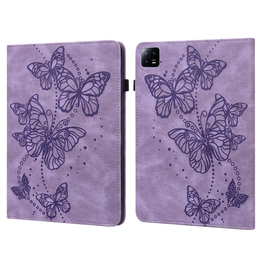 For Xiaomi Pad 6 Embossed Butterfly Pattern Leather Tablet Case(Purple) - free shipping - PMC Jewellery - Order now!