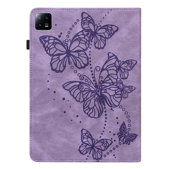 For Xiaomi Pad 6 Embossed Butterfly Pattern Leather Tablet Case(Purple)
