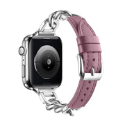 Chain Genuine Leather Watch Band For Apple Watch Series 8&7 41mm / SE 2&6&SE&5&4 40mm / 3&2&1 38mm, Size:S(Bean Paste)