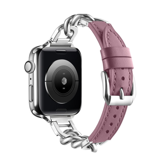 Chain Genuine Leather Watch Band For Apple Watch Series 8&7 41mm / SE 2&6&SE&5&4 40mm / 3&2&1 38mm, Size:S(Bean Paste)