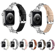 Chain Genuine Leather Watch Band For Apple Watch Series 8&7 41mm / SE 2&6&SE&5&4 40mm / 3&2&1 38mm, Size:S(Bean Paste)