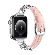Chain Genuine Leather Watch Band For Apple Watch Series 8&7 41mm / SE 2&6&SE&5&4 40mm / 3&2&1 38mm, Size:L(Pink)