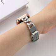 Chain Genuine Leather Watch Band For Apple Watch Series 8&7 41mm / SE 2&6&SE&5&4 40mm / 3&2&1 38mm, Size:L(Grey)
