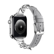 Chain Genuine Leather Watch Band For Apple Watch Ultra 49mm / Series 8&7 45mm / SE 2&6&SE&5&4 44mm / 3&2&1 42mm, Size:S(Grey)