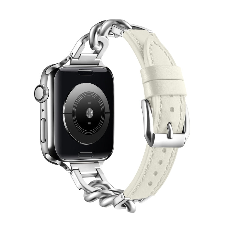 Chain Genuine Leather Watch Band For Apple Watch Ultra 49mm / Series 8&7 45mm / SE 2&6&SE&5&4 44mm / 3&2&1 42mm, Size:S(Beige) - Smart Wear by PMC TechLife | Online Shopping South Africa | PMC TechLife