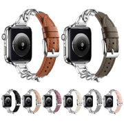 Chain Genuine Leather Watch Band For Apple Watch Ultra 49mm / Series 8&7 45mm / SE 2&6&SE&5&4 44mm / 3&2&1 42mm, Size:L(Beige)