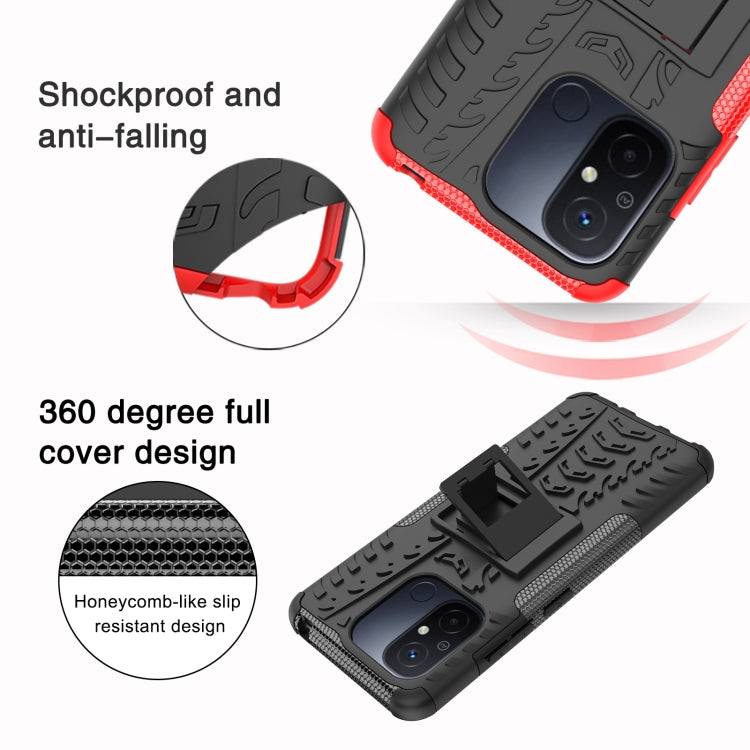 For Xiaomi Redmi 12C Tire Texture TPU + PC Phone Case with Holder(Blue)