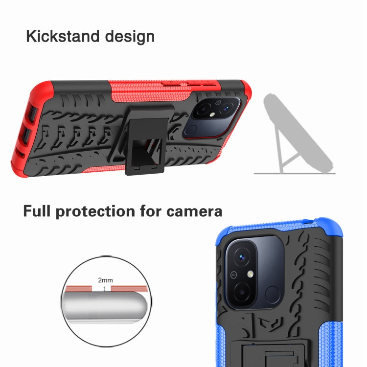 For Xiaomi Redmi 12C Tire Texture TPU + PC Phone Case with Holder(Blue)
