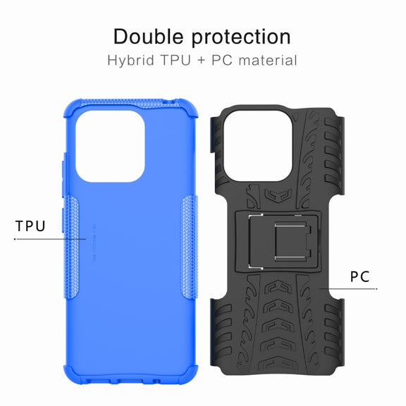 For Xiaomi Redmi 12C Tire Texture TPU + PC Phone Case with Holder(Blue)