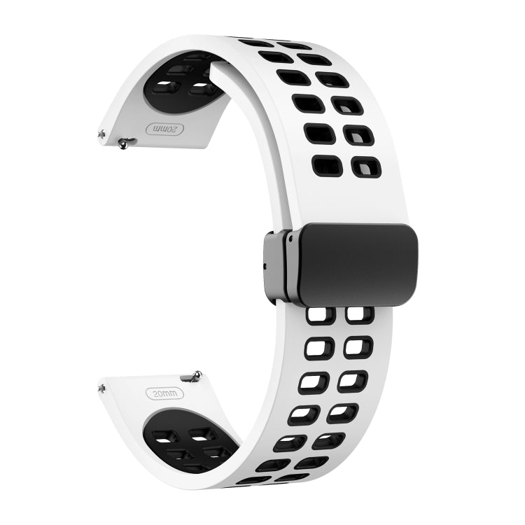 20mm Double-row Hole Folding Black Buckle Two-color Silicone Watch Band(White Black) - Smart Wear by PMC TechLife | Online Shopping South Africa | PMC TechLife