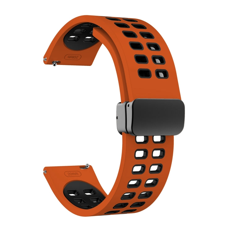 20mm Double-row Hole Folding Black Buckle Two-color Silicone Watch Band(Orange Black) - Smart Wear by PMC TechLife | Online Shopping South Africa | PMC TechLife