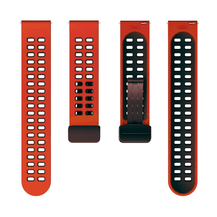 20mm Double-row Hole Folding Black Buckle Two-color Silicone Watch Band(Orange Black) - Smart Wear by PMC TechLife | Online Shopping South Africa | PMC TechLife