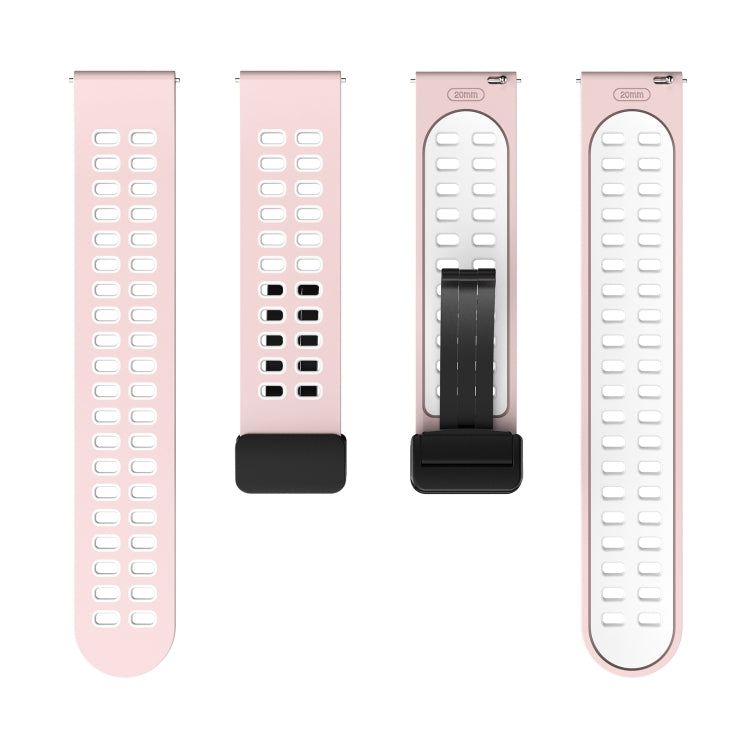 20mm Double-row Hole Folding Black Buckle Two-color Silicone Watch Band(Pink White)
