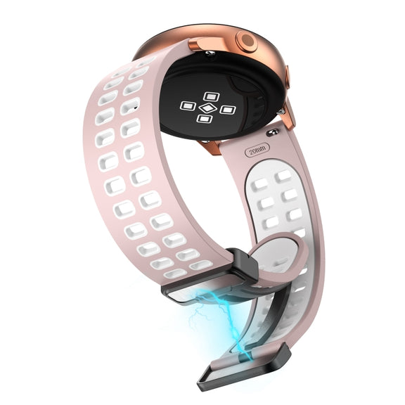 20mm Double-row Hole Folding Black Buckle Two-color Silicone Watch Band(Pink White)