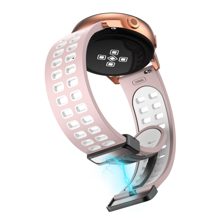 20mm Double-row Hole Folding Black Buckle Two-color Silicone Watch Band(Pink White)