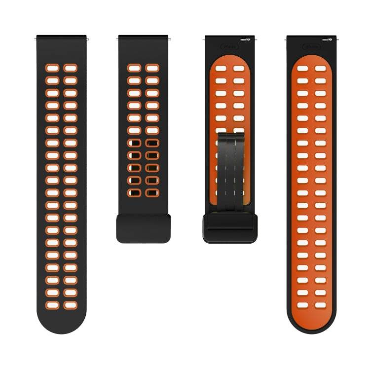 20mm Double-row Hole Folding Black Buckle Two-color Silicone Watch Band(Black Orange)