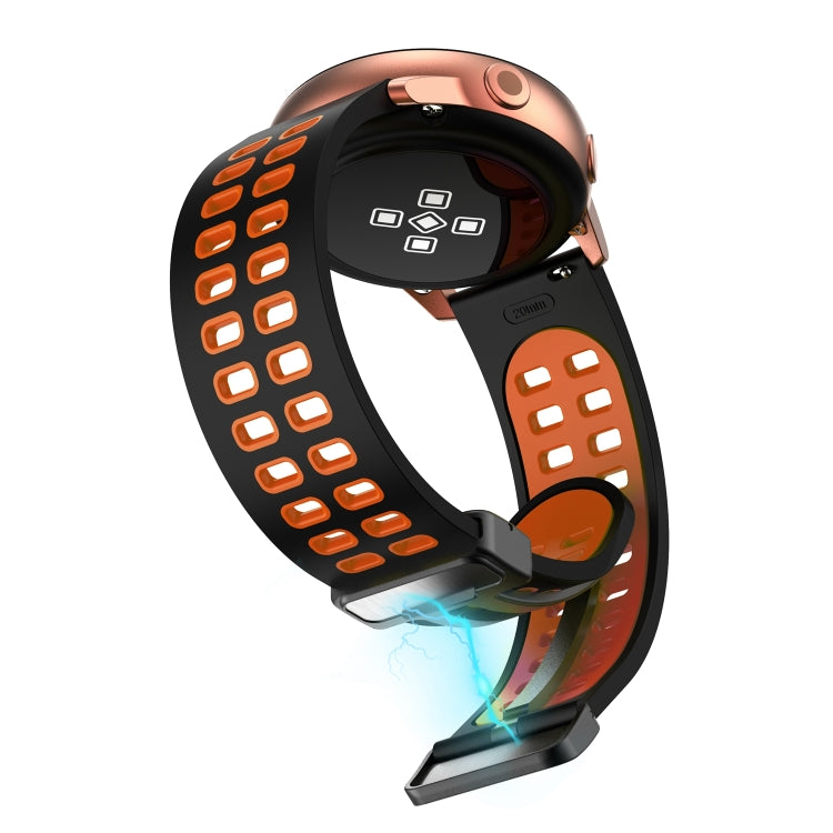 20mm Double-row Hole Folding Black Buckle Two-color Silicone Watch Band(Black Orange) - Smart Wear by PMC TechLife | Online Shopping South Africa | PMC TechLife