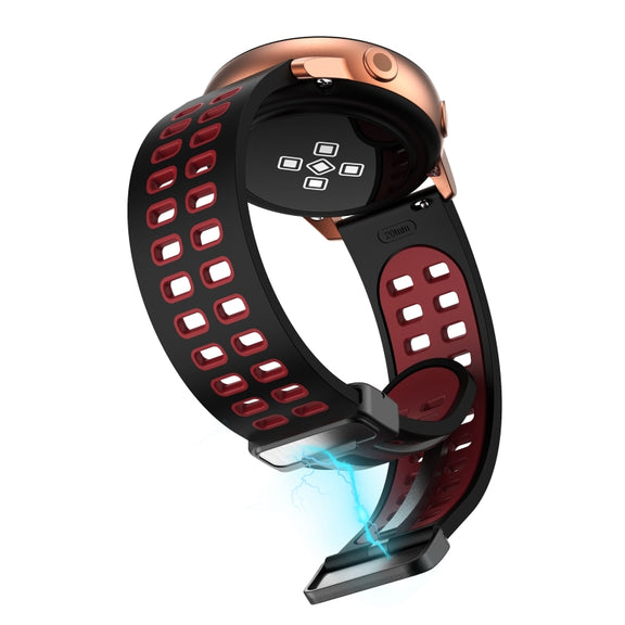 20mm Double-row Hole Folding Black Buckle Two-color Silicone Watch Band(Black Red)