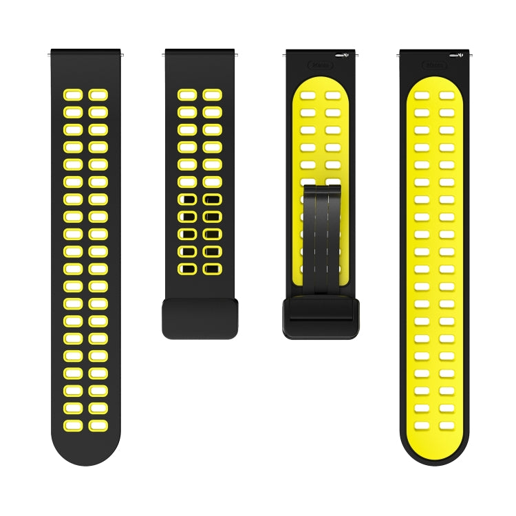 20mm Double-row Hole Folding Black Buckle Two-color Silicone Watch Band(Black Yellow) - Smart Wear by PMC TechLife | Online Shopping South Africa | PMC TechLife