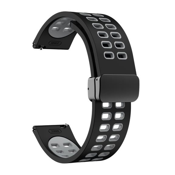 20mm Double-row Hole Folding Black Buckle Two-color Silicone Watch Band(Black Grey)