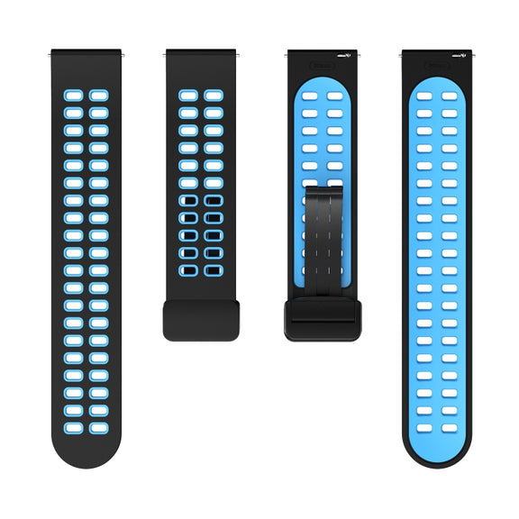 20mm Double-row Hole Folding Black Buckle Two-color Silicone Watch Band(Black Sky Blue)