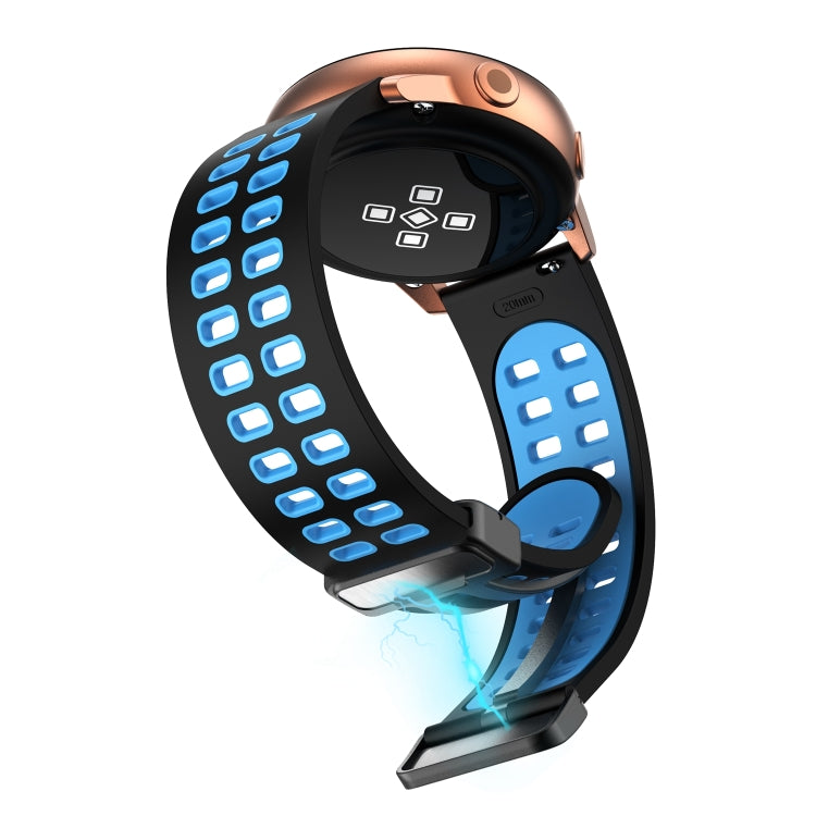 20mm Double-row Hole Folding Black Buckle Two-color Silicone Watch Band(Black Sky Blue)