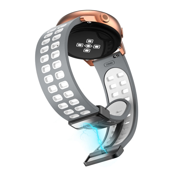 20mm Double-row Hole Folding Black Buckle Two-color Silicone Watch Band(Grey White)
