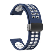 20mm Double-row Hole Folding Black Buckle Two-color Silicone Watch Band(Midnight Blue White)