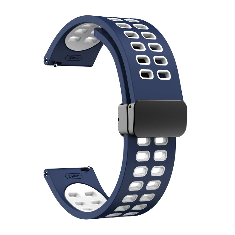 20mm Double-row Hole Folding Black Buckle Two-color Silicone Watch Band(Midnight Blue White)