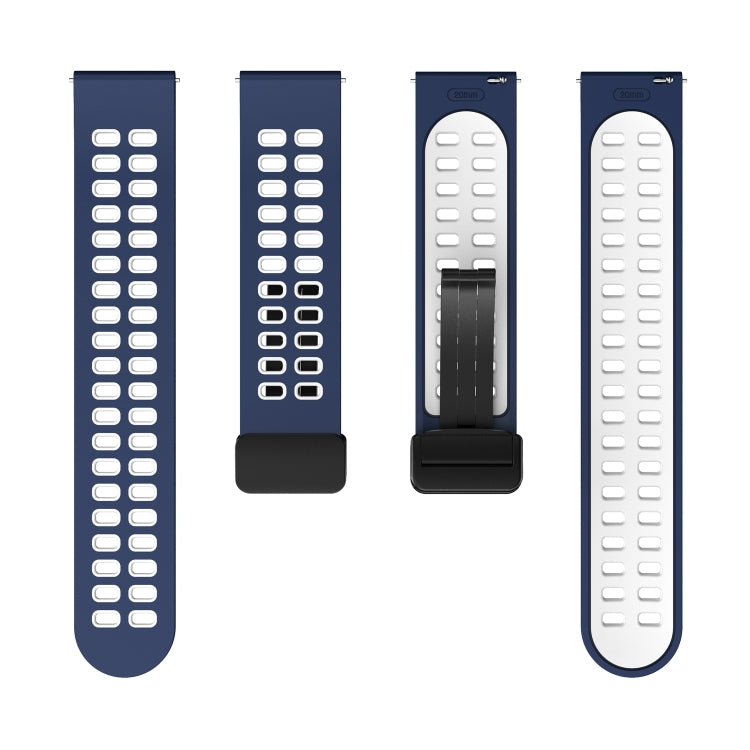 20mm Double-row Hole Folding Black Buckle Two-color Silicone Watch Band(Midnight Blue White) - Smart Wear by PMC TechLife | Online Shopping South Africa | PMC TechLife